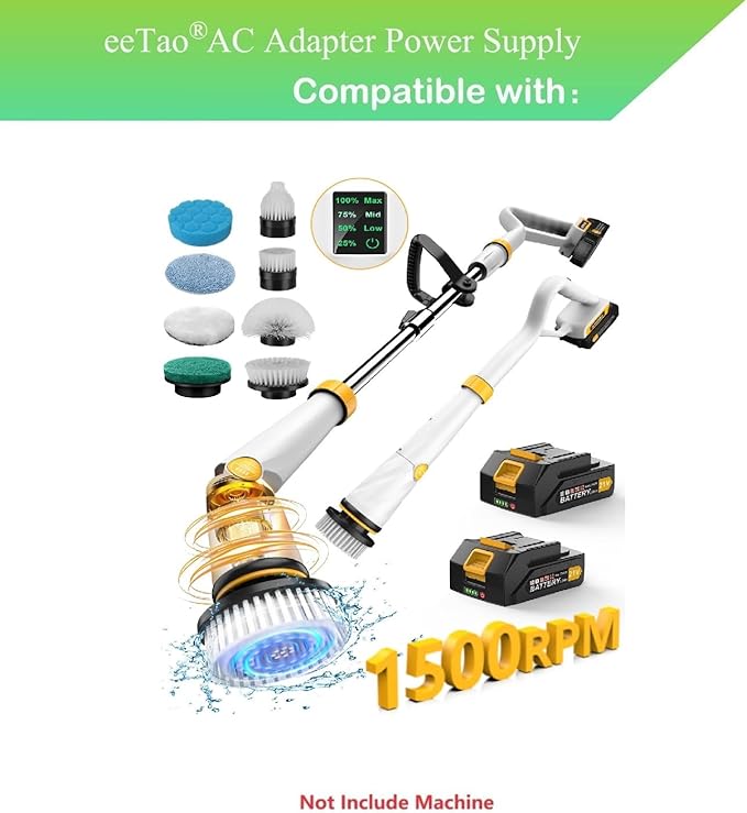 Replacement Charger Compatible with Qimedo Q2 Pro Electric Spin Scrubber Shower Cordless Cleaning Brush 21V 3000mAh Lithium-ion Battery Power Supply Adapter Cable Cord