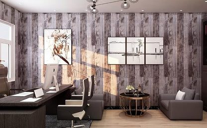 Yun-aeon Gray Wood Peel and Stick Wallpaper 17.3" X 400" Self Adhesive Wallpaper Backsplash Line Removable Wall Paper Bathroom Old Furniture Renovation Furniture