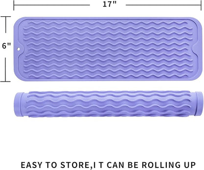 MicoYang Silicone Dish Drying Mat for Multiple Usage,Easy clean,Eco-friendly,Heat-resistant Silicone Mat for Kitchen Counter,Sink,Bar,Bottle,or Cup Light Purple M 17 inches x 6 inches