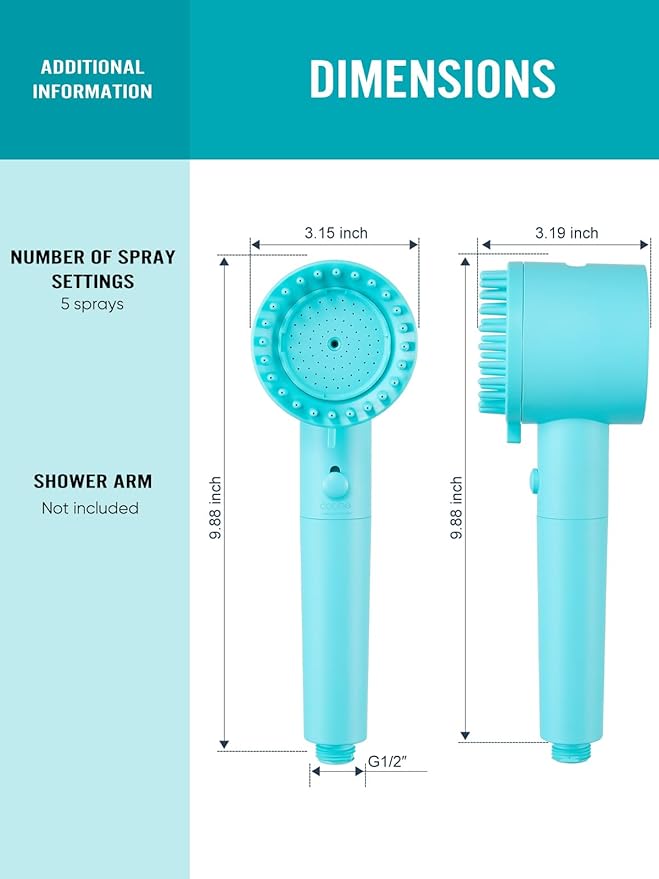Cobbe Filtered Shower Head with Handheld, 5-mode Showerhead with Filters, Built-in Power Wash for Hard Water - Remove Chlorine - Reduces Dry Itchy Skin, Emerald green