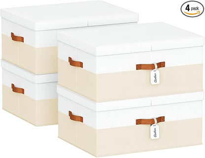 Extra Large Storage Bins - 4 Pack Closet Storage Boxes with Double-Open Lid & Divider Board, Stackable Colthes Storage Organizer, Fabric Basket with Label Tag for Home, Laundry