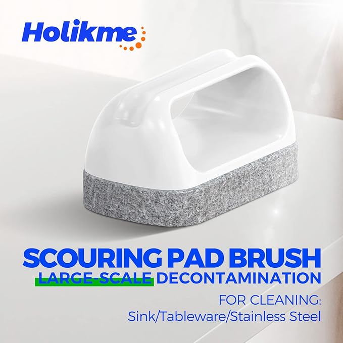 Holikme 7 Pack Deep Cleaning Brush Set, Scrub Brush, Grout Brush, Pool Brush, Scrub Pads with Scraper Tip Scouring Pads, for Pool Walls, Bathroom, Floor, Bike, Tub, Shower and Kitchen Surface (Brown)
