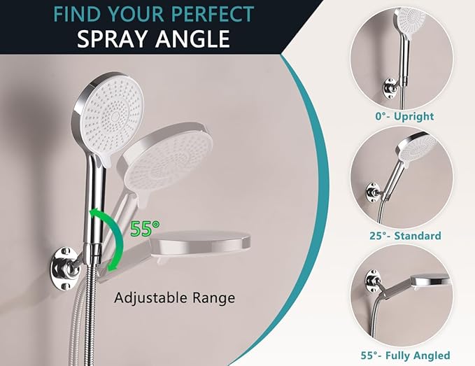 Adjustable Shower Head Holder Wall Mount, Solid Brass Handheld Shower Bracket with Screw Mount for Most Sprayers, Shower Wand Holder, Pivot Ball Joint Design(Chrome Finish)