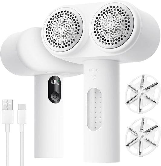 Mosthink Fabric Shaver, 2-In-1 Electric Lint Shaver & Brush, Dual-Head Lint Remover for Clothes Couch Furniture | 3-Speed Fuzz & Pilling Remover | Sweater Shaver with LED Display | Type-C Rechargeable