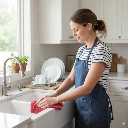100% Cotton Dish Cloths for Dish Washing, Terry Dish Cloth, Cotton Dish Rags, 6 Pack, Super Soft and Absorbent, 12"x12" inches, Reusable Cleaning Cloth, RED Dish Cloth