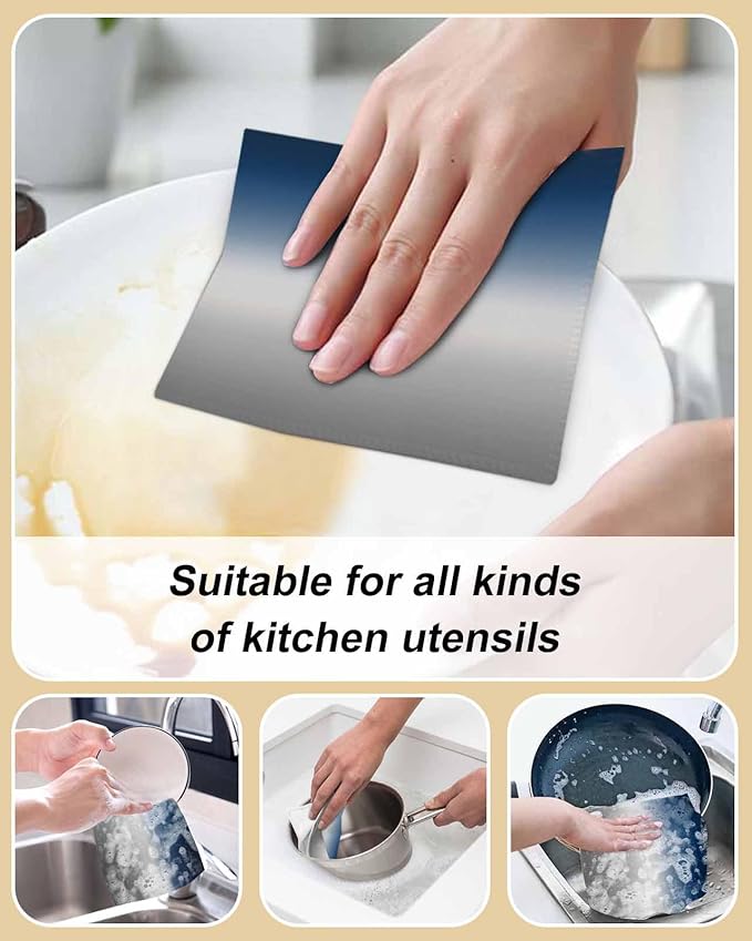 8 Pack Abstract Kitchen Dish Cloths, Blue Grey Gradient Modern Art Dishcloths for Kitchen, Reusable Paper Towels, Super Absorbent Quick Drying Washcloths Cleaning Wipes, 6x5 inch