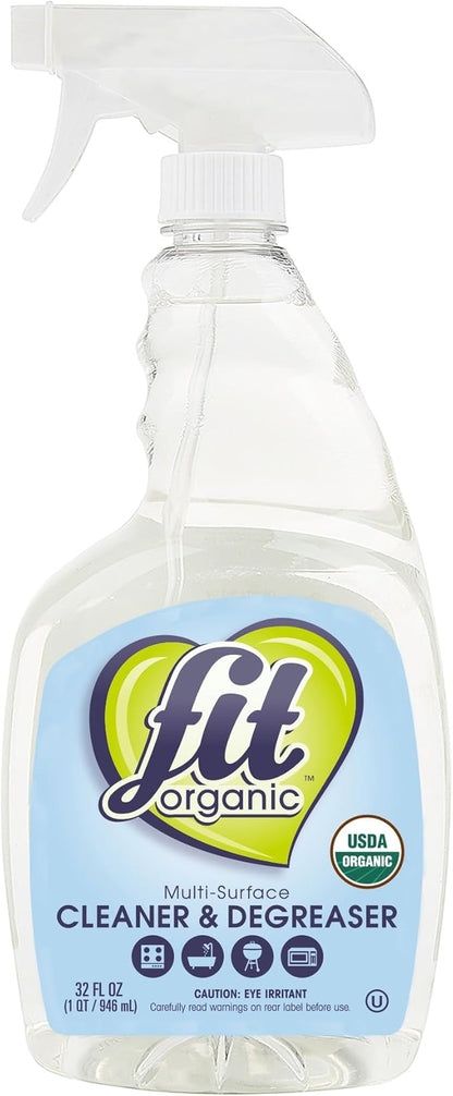 Fit Organic Multi-Surface Cleaner & Degreaser Spray – USDA Organic, Plant-Based, Biodegradable, Tough on Grease & Grime, Natural All-Purpose Spray for Kitchen, Bathroom, Oven & Toilet - (32oz)