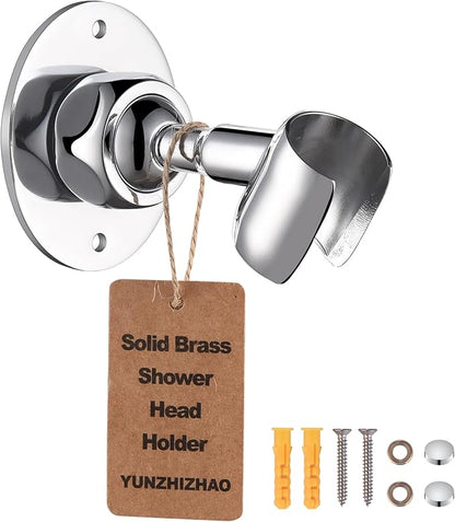 Adjustable Shower Head Holder Wall Mount, Solid Brass Handheld Shower Bracket with Screw Mount for Most Sprayers, Shower Wand Holder, Pivot Ball Joint Design(Chrome Finish)