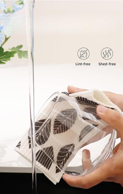 NeatNest Swedish Dishcloths for Household Use - 10 Pack Reusable Eco Cleaning Cloths with 10 Hooks, Biodegradable Sponge Cloth 70% Wood Pulp 30% Cotton for Kitchen, Bathroom, Household Use