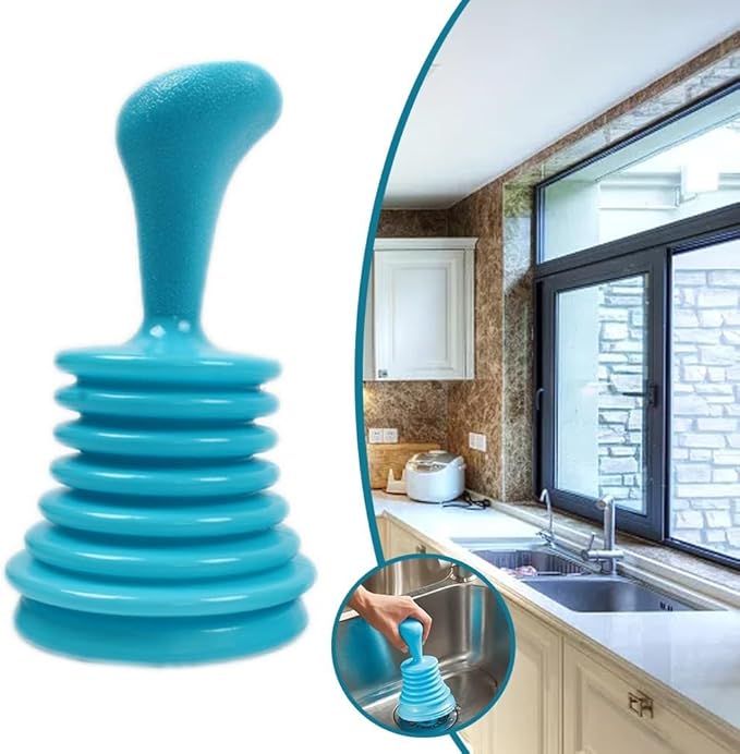 Kitchen Sink Drain Plunger, PP Bellows Air Pressure Tool for Toilet Bowl Unclogging, High Power Squeeze Cleaner for Bathroom Shower Clog Removal, Bathtub Drain Hair Remover(Blue)
