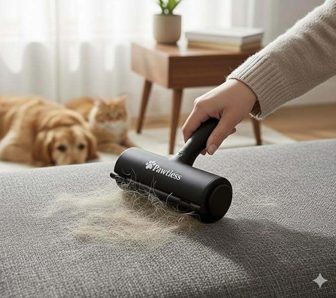 Pet Hair Remover Black - Reuseable Dog & Cat Hair Remover for Furniture, Clothes, Carpet, Car interiors- Eco-Friendly Lint Roller with Self-Cleaning Chamber- No Adhesive, No Refills Needed