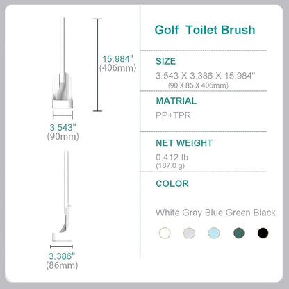 Toilet Brush, Long Handle Golf Toilet Brush with Holder 360° Deep Cleaning Flexible Silicone Toilet Cleaner Brush Wall Mounted for Bathroom (White)