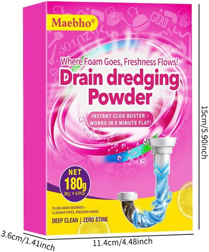 Sink and Drain Cleaner Powder | Fast-Acting Foaming Portable Powerful Powder Pipe Dredge Cleaning for Kitchen, Bathroom, Toilet, Shower Drain Maintenance(6 Unit Pack)