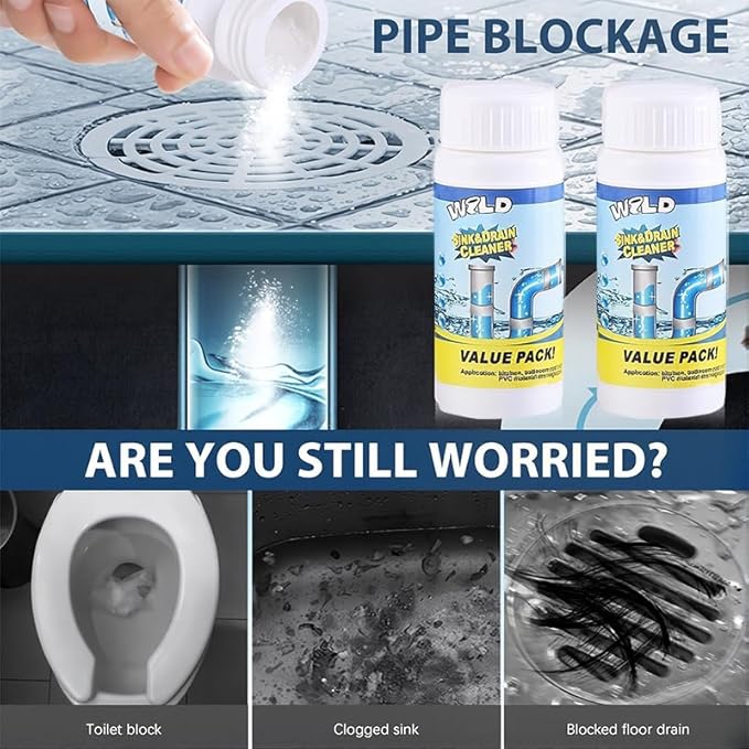 Wild Sink and Drain Cleaner Powder 2026|Powerful Drain Cleaning|Pipe Dredging Agent|Rapid-Foam Fast-Acting Pipe Declogger for Kitchen,Bathroom,Toilet,Pipe Maintenance (3 PCS)