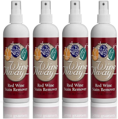 Wine Away Red Wine Stain Remover - Perfect Fabric, Upholstery and Carpet Cleaner Spray Solution - Effectively Removes Blood, Coffee, and Pet Stains - Fresh Citrus Scent - 12oz (Set of 4 bottles)