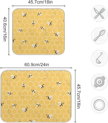 Funny Bees Honey Dish Drying Mat 16x18 for Kitchen Counter Yellow Bumblebee Beehive Dishes Pad Absorbent Fast Dry Dish Draining Mats Medium Kitchen Accessories