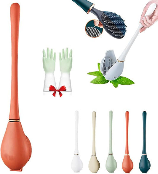 Modern Flexible Silicone Toilet Caspa for Home, Modern Home Flexible Silicone Toilet Brush, Deep Cleaning Silicone Toilet Brush and Holder Set with Dispenser, No-Slip Handle & Flexible Bristles (1-B)