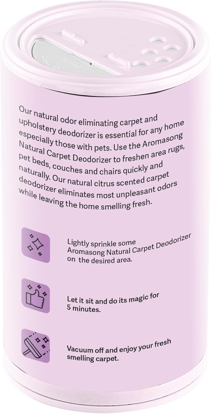 Aromasong Carpet Deodorizer Powder- 2-Pack -100% Natural Lavender Carpet Freshener - Safe For Pets - Carpet Powder For Vacuuming - Effective Pet Odor Eliminator For Strong Odor & Pet Urine - 13 Oz.