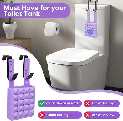 Adjustable Toilet Tank Tablet Holder-Hanging Silicone Basket Carrier with Rustproof Hooks for Bowl Cleaner & Bleach Tablet Hanger Pouch Organizer, Accessory Fit Up to 7" Water Level