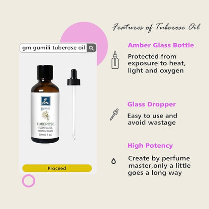 GM Gumili Tuberose Essential Oil, Home Fragrance Oil, Candle Scents Soy Wax Candle Making, Freshie Scents Oils for Soap, Dryer Balls, Diffusers, Laundry, Slime -1 oz /30ml