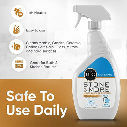 MB-5 Stone & More, All Purpose Cleaning Spray Kitchen Counter Cleaner Spray for Marble and Granite– No Streak Formula for Stone, Glass, Granite, Ceramic, Corian, Porcelain (32 oz)