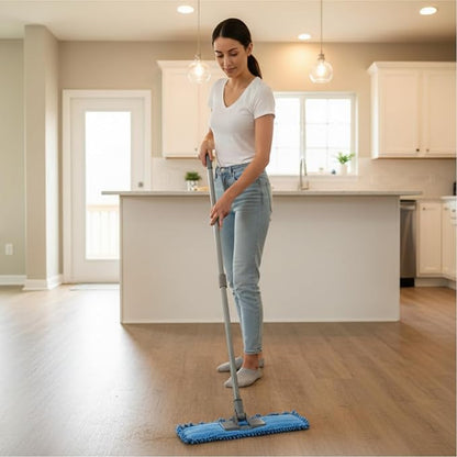 Microfiber Replacement Mop Pad, 18" x 6" Wet & Dry Home & Commercial Cleaning Refills, Reusable Floor Mop Pads (6 Pack) Blue