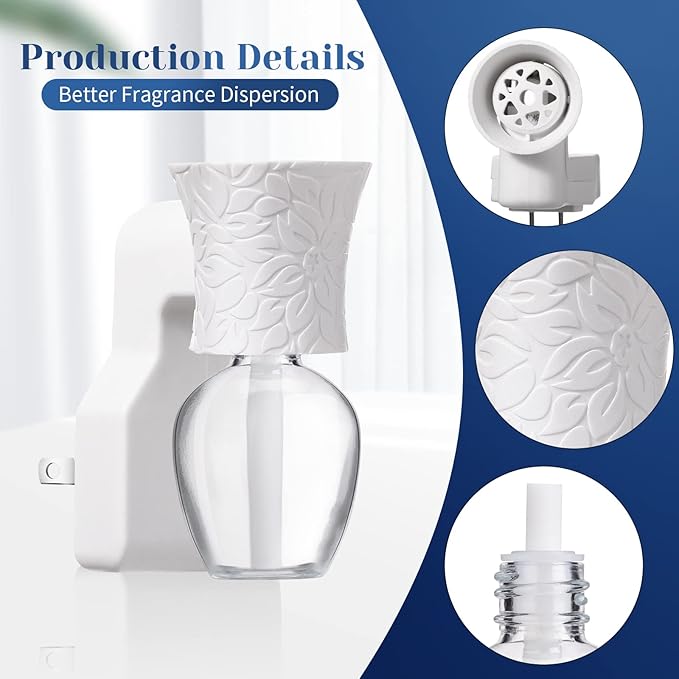 Sratte 4 Pieces Plug in Essential Oil Diffuser 6 Pieces Empty Bottles for Spreading Scent Aromatherapy Essential Oils Home Bedroom Room Air Freshener Wall Diffuser