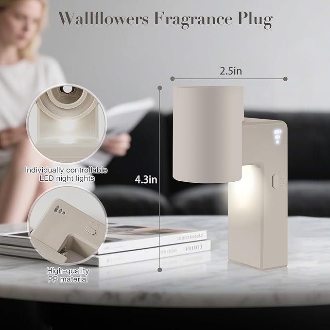 ROSSEX 1 Pcs Wall Fragrance Plug in with Night Light Compatible with Bath and Body Works Wallflowers, with 3-Speed Adjustable Fragrance Essential Oil Diffuser for Home, Khaki