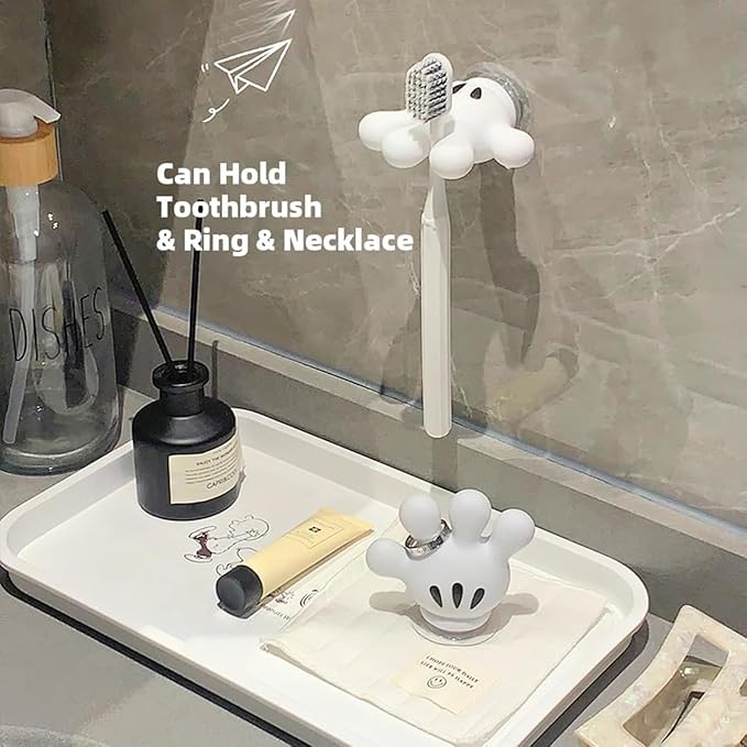 2PCS Cute Hanging Toothbrush Holder, Hand Wall Utility Suction Hooks With StickyPads, Multi-Function Mouse Bathroom Decor, Key and Plug Shower Kitchen Accessories (Palm)