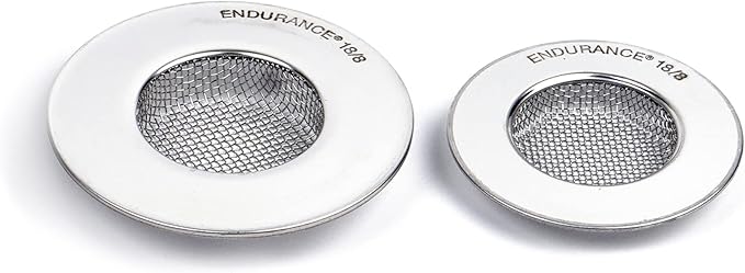 RSVP International Stainless Steel Kitchen Sink Strainer, Food Scrap Trap, Dishwasher Safe, Stainless Steel, Strainer Set of 2 Assorted