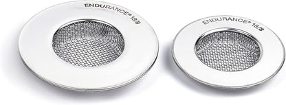RSVP International Stainless Steel Kitchen Sink Strainer, Food Scrap Trap, Dishwasher Safe, Stainless Steel, Strainer Set of 2 Assorted