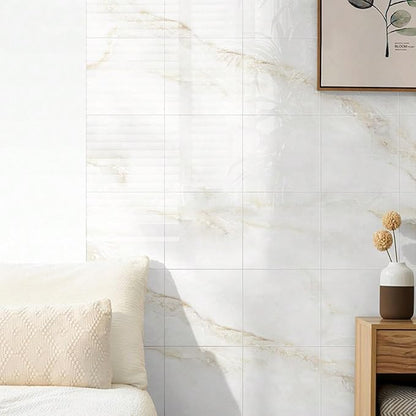 Chejiaye 10pcs Marble Peel and Stick Backsplash Waterproof Washroom Wall Panels, Peel and Stick Tile, PVC Foam Wall Panels for Kitchen,Bathroom,Living Room,Colorful (White and Yellow,11.8" x 11.8")