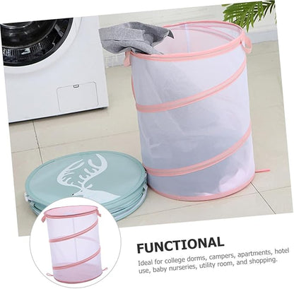 Foldable Mesh Laundry Hamper Bag with Handles Portable Breathable Dirty Clothes Basket for College Dorm Apartment and Travel Storage Lightweight Organizer
