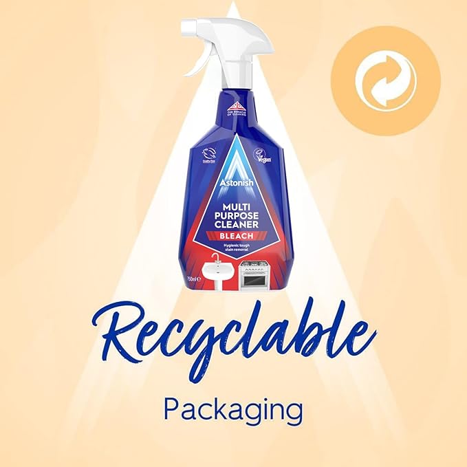 Astonish Multi Purpose Cleaning Spray With The Added Power Of Bleach - All Purpose Cleaning Solution Removes Heavy Duty Stains & Hygienically Cleans Bathrooms & Kitchen Surfaces, 750ml Spray Bottle