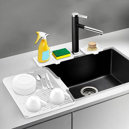Silicone Dish Drying Mat for Kitchen Counter, Dish Drying Pad, Non-Slip Drain Pad with Built-in Drain, Heat Resistant Stone Drying Mat,Ivory-1Set-XL