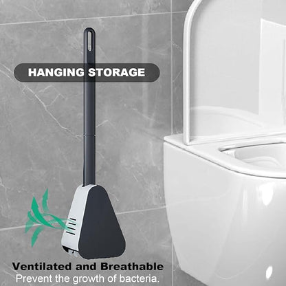 Toilet Brush, Long Handle Golf Toilet Brush with Holder 360° Deep Cleaning Flexible Silicone Toilet Cleaner Brush Wall Mounted for Bathroom (2Pcs Black)