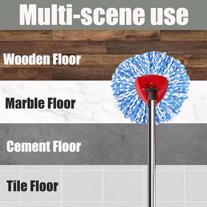 Spin Mop Head, Base, Handle Replacement for O-ceda EasyWring RinseClean Microfiber Spin Mops, 2 Microfiber Mop Refills, 1 Triangle Head Cover and 30-58in Handle (Blue (2-Tank System))