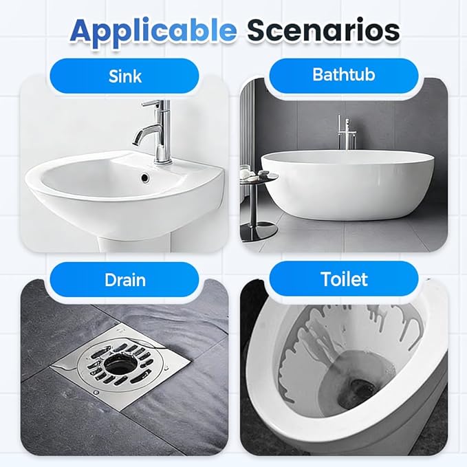 Multi-Functional Drain Cleaner Powder | Quick Foaming Heavy Duty Clog Remover, Powerful & Fast-Acting Pipe Declogger for Kitchen Sink, Bathroom, Shower & Sewer Drains (4PCS)