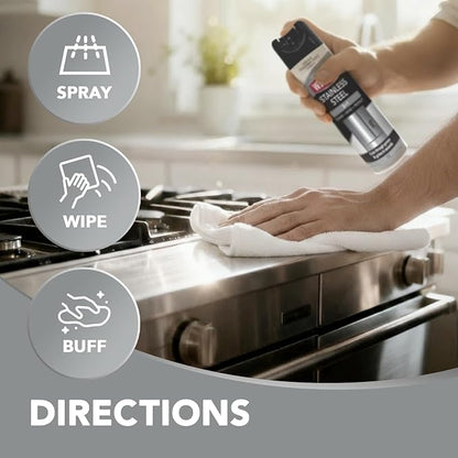 Weiman Stainless Steel Cleaner & Polish, 2 Pack Aerosol, Anti Fingerprint Spray Stainless Steel Cloth, Water Spots & Grease, No Streaks or Residue, Safe for Metal Polish, Chrome, Appliances & Sinks