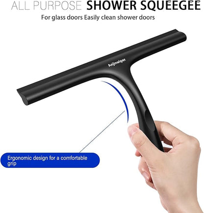 Shower Squeegee for Glass Doors with Adhesive Hook, Window Squeegee for Shower Glass, Cleaning Tile Wall, Bathroom Cleaner Tool Household Silicone Squeegee(10 inch-Black)