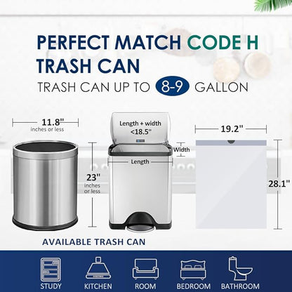 8-9 Gallon Plastic Drawstring Trash Bags 250 Counts, Compatible with Simplehuman Code H, 30-45 Liter Medium Kitchen Garbage Bags, White Trash Can Liners