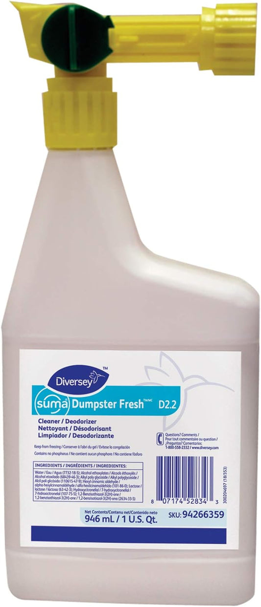Diversey 94266359 SUMA Dumpster Fresh Cleaner & Deodorizer, for Heavy Use Trash Cans, Dumpsters, Loading Docks & Concrete Floors, Ready-to-Spray RTS Liquid Concentrate, 32-Ounce