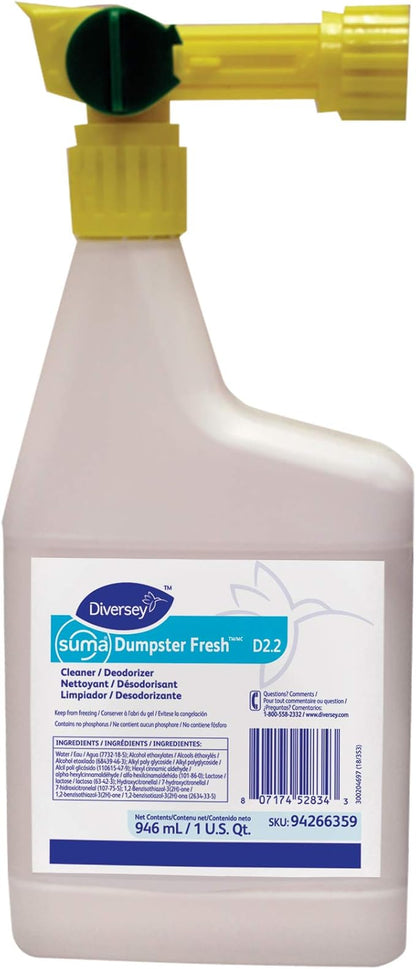Diversey 94266359 SUMA Dumpster Fresh Cleaner & Deodorizer, for Heavy Use Trash Cans, Dumpsters, Loading Docks & Concrete Floors, Ready-to-Spray RTS Liquid Concentrate, 32-Ounce (Pack of 4)