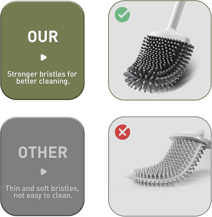ASOBEAGE Deep Cleaner Toilet Brush: Silicone Toilet Brush with No-Slip Long Plastic Handle and Flexible Bristles, Quick Drying Holder Set for Toilet（White）