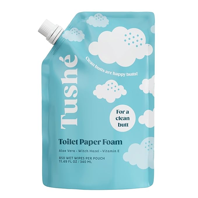 TUSHÉ Toilet Paper Foam Spray Refill – Flushable Wet Wipe Alternative for Sensitive Skin – Unscented, Septic Safe – Aloe Vera, Witch Hazel & Vitamin E – 340ml (11.49 fl oz)