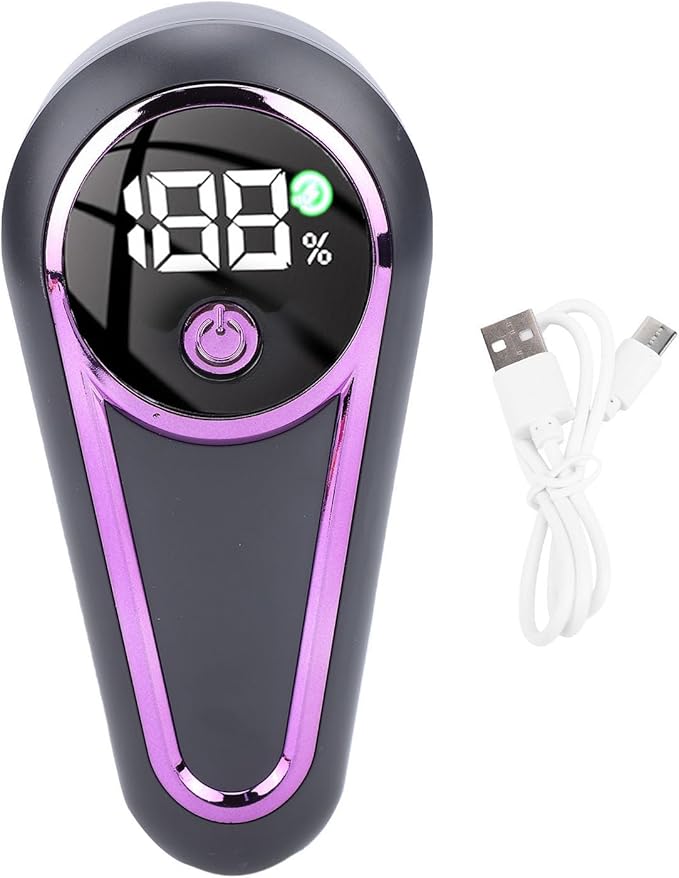 Fabric Shaver, Electric Lint Remover Portable Sweater Defuzzer, 6 Leaf Blades, Digital LED Display, Remove Pilling for Clothes, Furniture, Sweater, Blanket (Grey Purple)