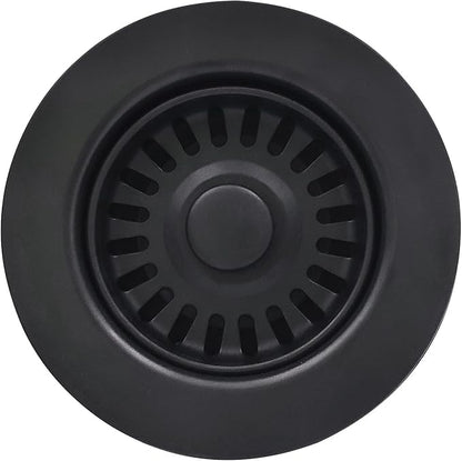 Black Polymer Drain Kitchen Sink Drain Assembly with 2 Removable Basket Strainers and Rubber Stopper for 3.5-Inch Drain Openings, Matching Color of Quartz Granite Sinks
