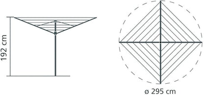 Brabantia Topspinner Outdoor 4 Arm Spinning Clothesline (164 ft/Ø 1.8") Rotating, Folding Clothes Drying Rack + Ground Spike (Gray)