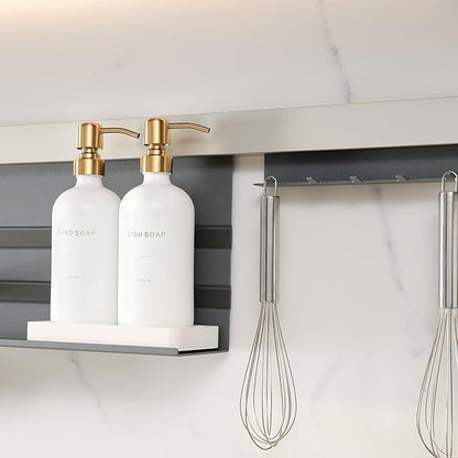 Gold Soap Dispenser Set, Glass Soap Dispenser with Stainless Steel Pump, Perfect for Modern Kitchen Counter Decor. (Gold)