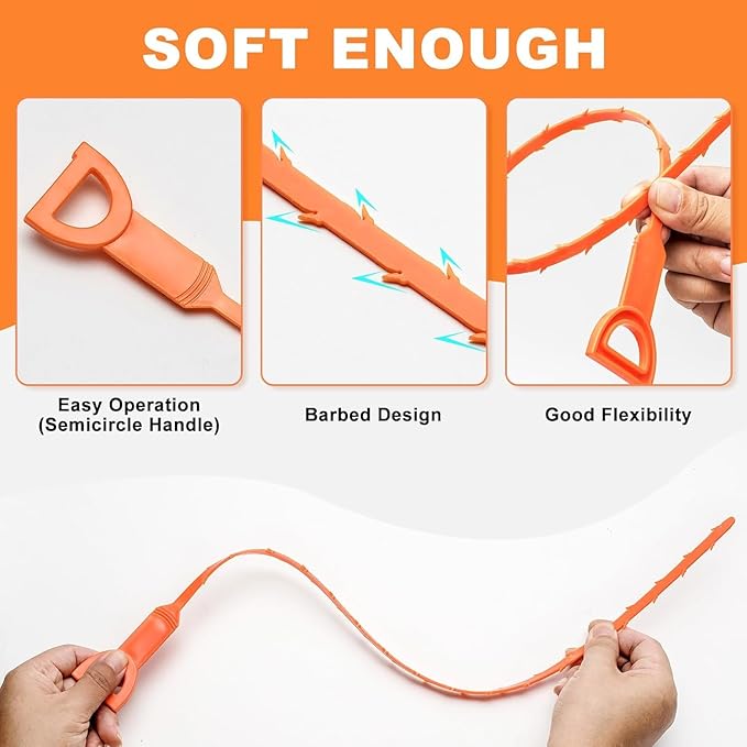 35.5inch Drain Auger Cleaner(1pcs), 25inch Drain Snake Hair Remover(3pcs), Hair Catcher Drain Clog Remover Tool Set For Kitchen Sink, Bathroom Tub, Sewer, Toilet